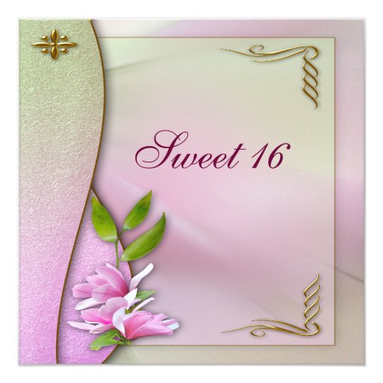 Elegant Sweet 16 Pink Magnolia Invites