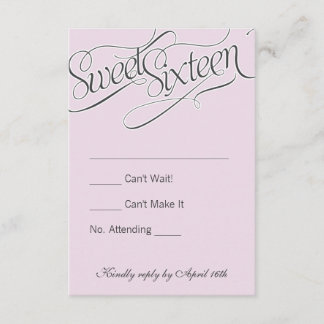 Elegant Sweet 16 RSVP in Pale Pink Card