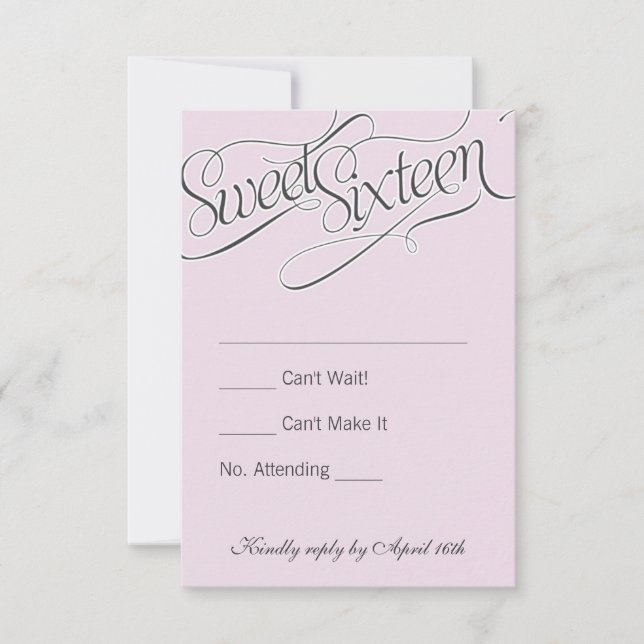 Elegant Sweet 16 RSVP in Pale Pink Card (Front)