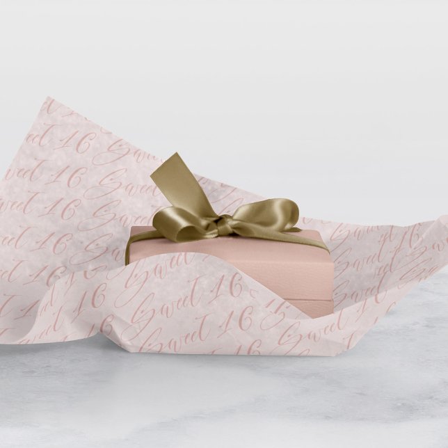 Elegant Sweet 16 Script Calligraphy Pattern Pink Tissue Paper (Creator Uploaded)