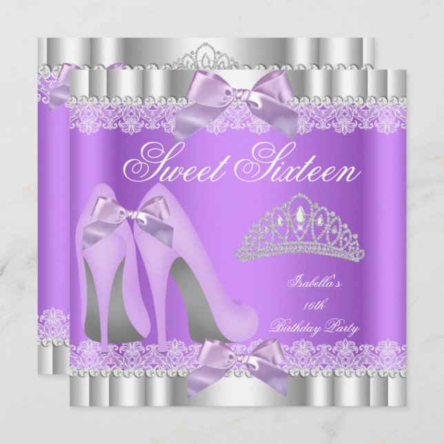 Elegant Sweet 16 Sweet Sixteen Party Lavender Lace Invitation (Front/Back)
