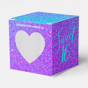 Elegant Sweet 16 Teal Purple Glitter Thank You Favour Box