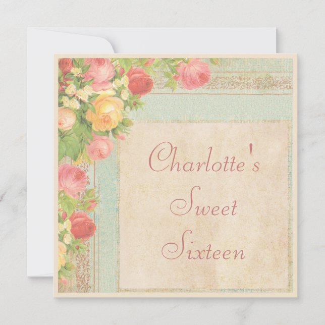 Elegant Sweet 16 Vintage Roses Invitation (Front)