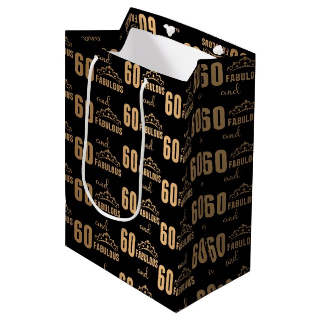 Elegant Sweet 60 Typography Medium Gift Bag (Front Angled)