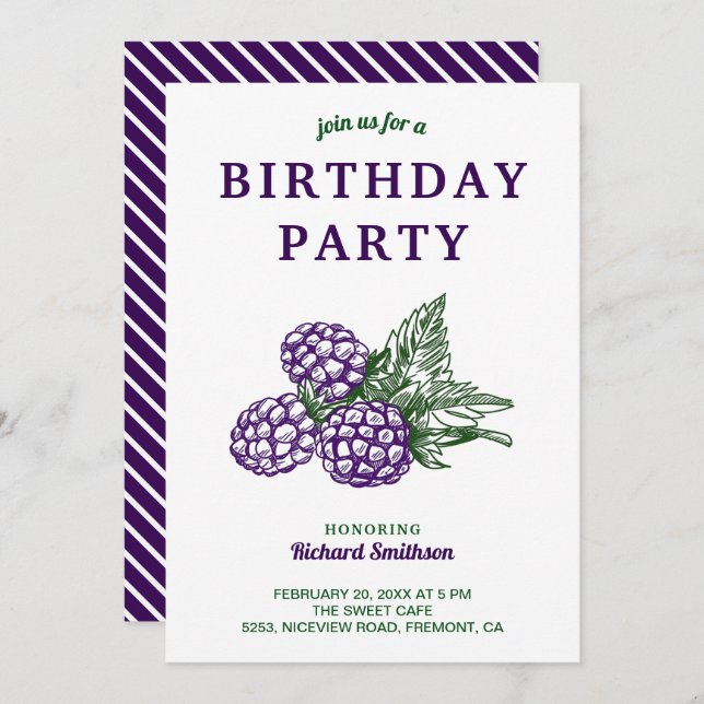 Elegant Sweet Blackberries Birthday Party Invitation (Front/Back)