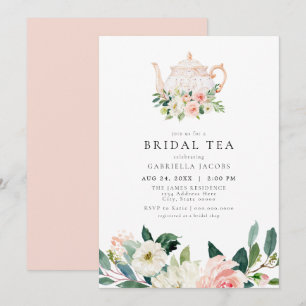 Elegant & Sweet Blush Pink Floral Bridal Tea Invitation