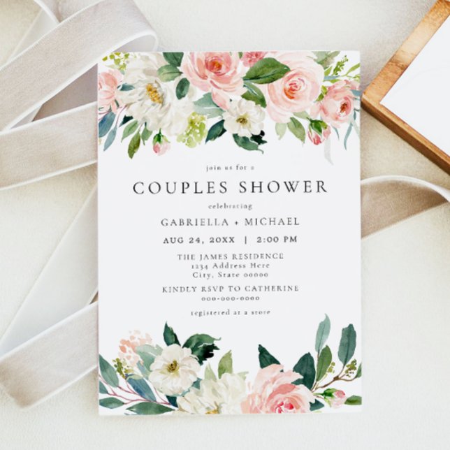 Elegant & Sweet Blush Pink Floral Couples Shower Invitation (Creator Uploaded)
