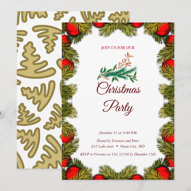 Elegant sweet Christmas invitation (Front/Back)