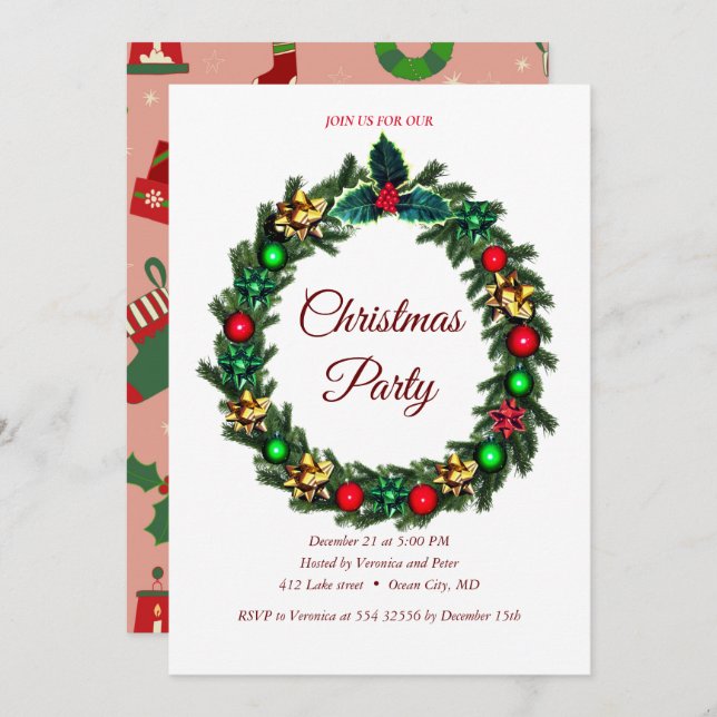Elegant sweet Christmas invitation (Front/Back)