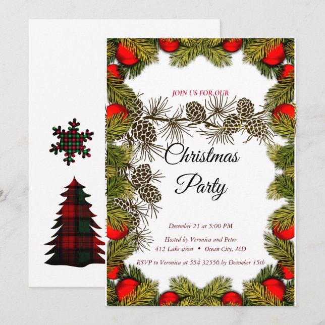 Elegant sweet Christmas invitation (Front/Back)