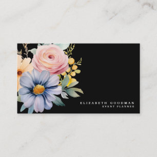 Elegant Sweet Flowers Black Business Cards