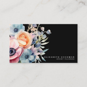 Elegant Sweet Flowers Black Business Cards