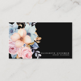 Elegant Sweet Flowers Black Business Cards
