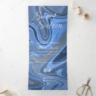 Elegant Sweet Liquid Marble   Agate Blue Tri-Fold Invitation