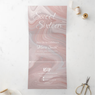 Elegant Sweet Liquid Marble   Agate Blush Pink Tri-Fold Invitation
