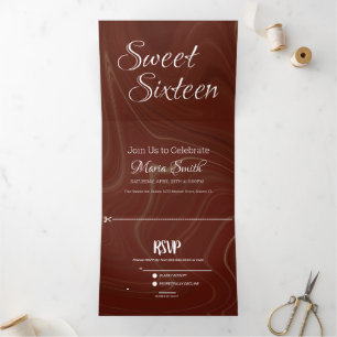 Elegant Sweet Liquid Marble   Agate Burgundy Tri-Fold Invitation