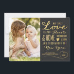Elegant Sweet Love Gold Type Christmas Photo Black Holiday Card<br><div class="desc">This beautiful multiple photo holiday card features gold typography, which reads "May Sweet Love fill your Hearts and Home this Holiday Season and throughout the New Year." Charcoal coloured background. One photo template on the front - three on the back. Modern, elegant, simple - a perfect greeting for family and...</div>
