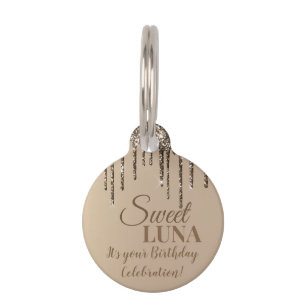 Elegant Sweet Luna Birthday Celebration Round Pet Tag