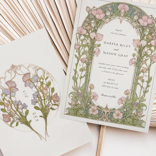 Elegant Sweet Pea Art Nouveau Wedding  Invitation (Creator Uploaded)