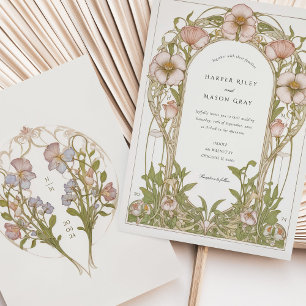 Elegant Sweet Pea Art Nouveau Wedding Invitation