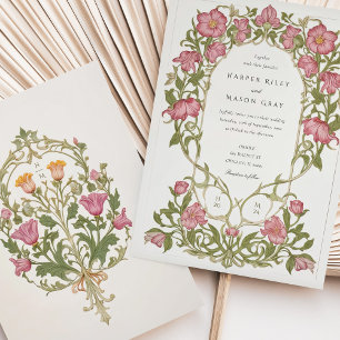 Elegant Sweet Pea Art Nouveau Wedding  Invitation