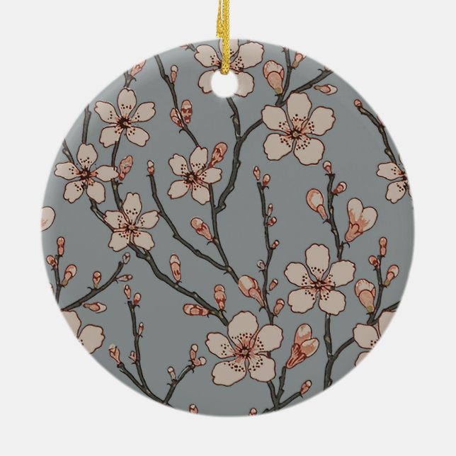 Elegant Sweet Pink Flower Blossom Cherry Pattern Ceramic Ornament (Back)