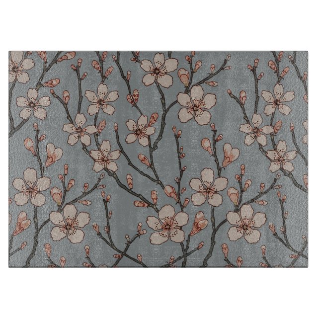 Elegant Sweet Pink Flower Blossom Cherry Pattern Cutting Board (Front)