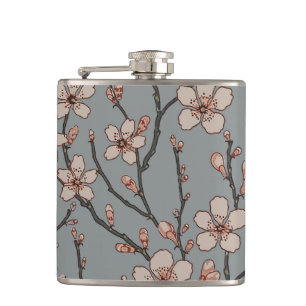 Elegant Sweet Pink Flower Blossom Cherry Pattern Hip Flask