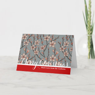 Elegant Sweet Pink Flower Blossom Cherry Pattern Holiday Card