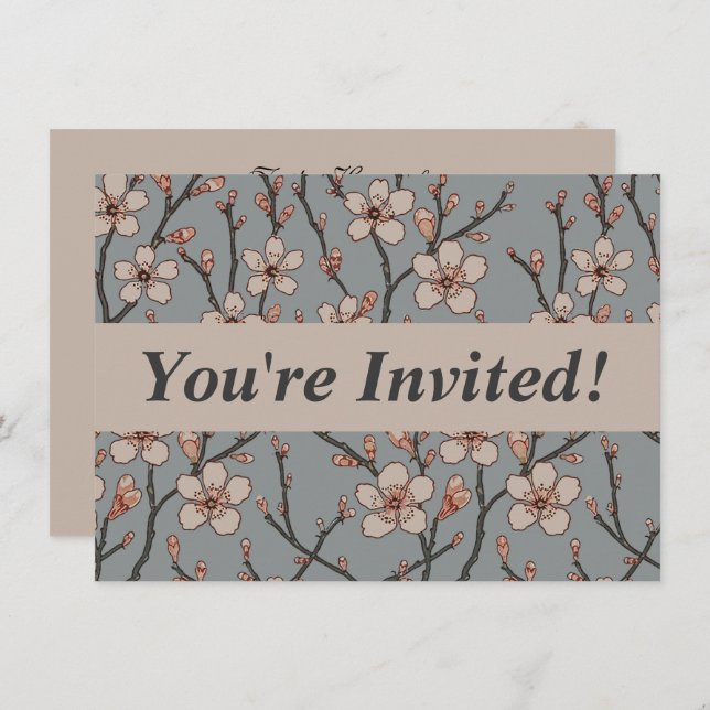 Elegant Sweet Pink Flower Blossom Cherry Pattern Invitation (Front/Back)