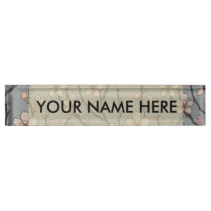 Elegant Sweet Pink Flower Blossom Cherry Pattern Nameplate