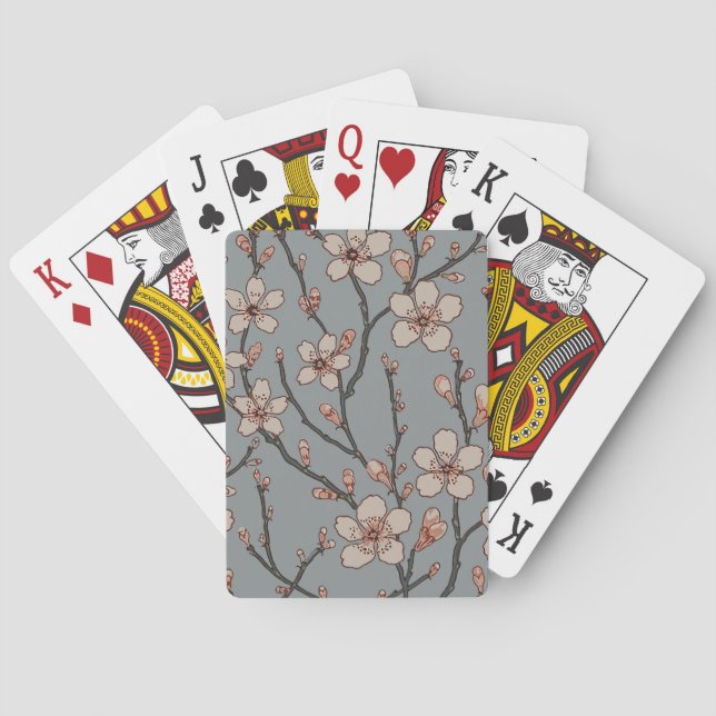 Elegant Sweet Pink Flower Blossom Cherry Pattern Playing Cards (Back)