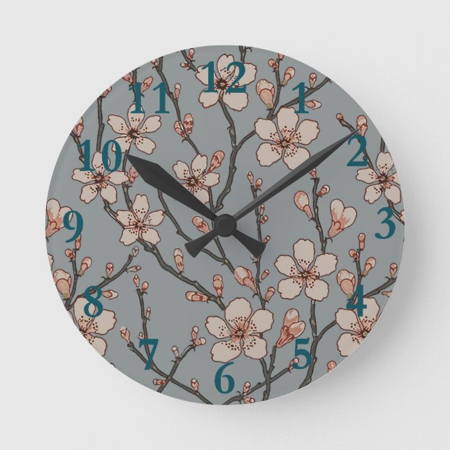 Elegant Sweet Pink Flower Blossom Cherry Pattern Round Clock (Front)