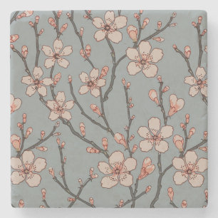 Elegant Sweet Pink Flower Blossom Cherry Pattern Stone Coaster