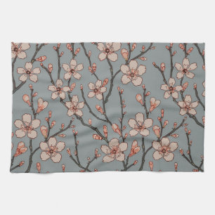 Elegant Sweet Pink Flower Blossom Cherry Pattern Tea Towel