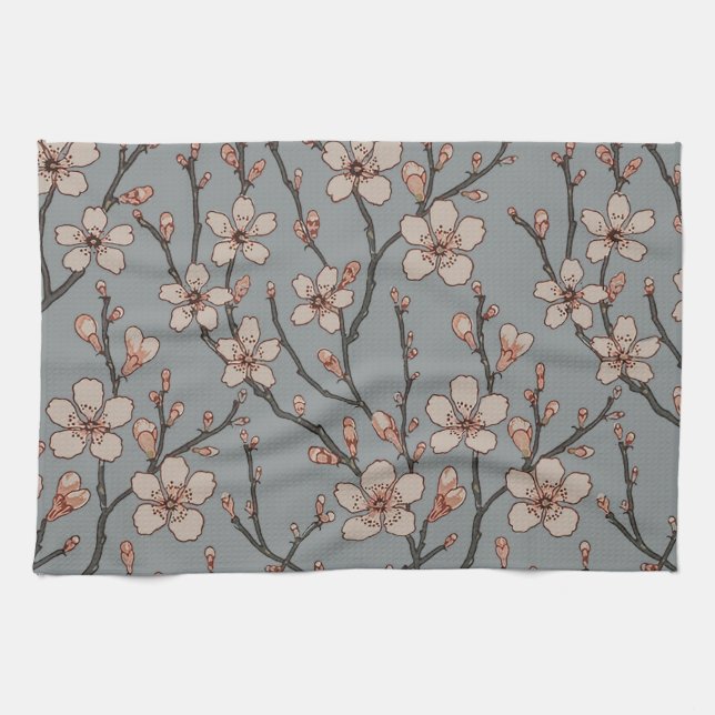Elegant Sweet Pink Flower Blossom Cherry Pattern Tea Towel (Horizontal)