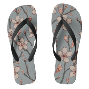 Elegant Sweet Pink Flower Blossom Cherry Pattern Thongs