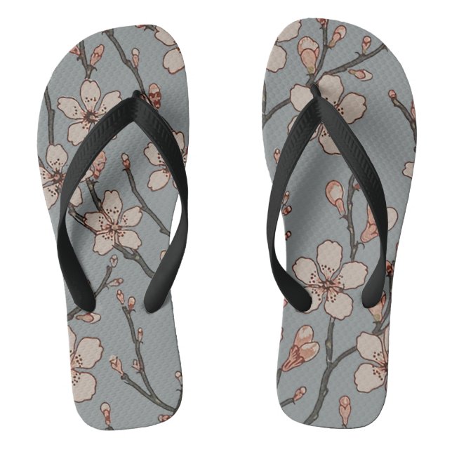 Elegant Sweet Pink Flower Blossom Cherry Pattern Thongs (Footbed)
