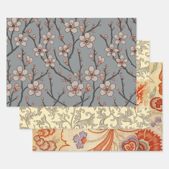 Elegant Sweet Pink Flower Blossom Cherry Pattern Wrapping Paper Sheet (Set)