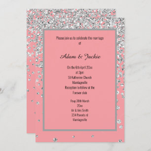 ELEGANT SWEET PINK SILVER  SPARKLE WEDDING CUSTOM INVITATION