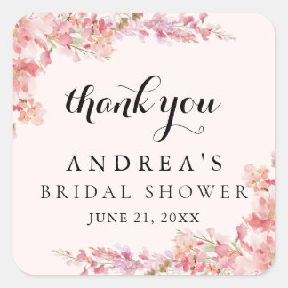 Elegant Sweet Pink Watercolor Floral Thank You Square Sticker