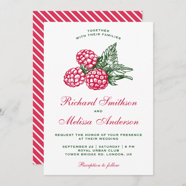 Elegant Sweet Raspberries Wedding Invitation (Front/Back)