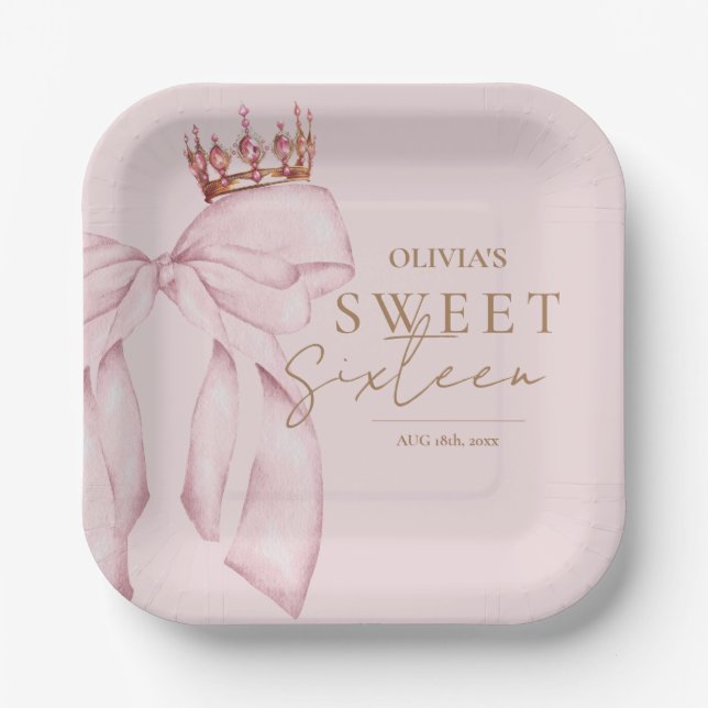 Elegant Sweet Sixteen Birthday Paper Plate (Front)