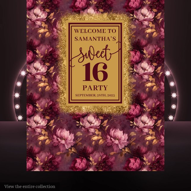 Elegant Sweet Sixteen Burgundy Gold Backdrop Tapestry (Elegant Sweet Sixteen Burgundy Gold Backdrop)