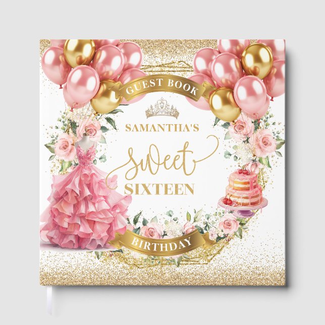Elegant Sweet Sixteen Guest Book Blush Gold (Front)