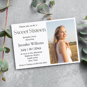 elegant sweet sixteen modern minimal script photo invitation