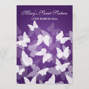 Elegant Sweet Sixteen Party Butterflies Purple Invitation