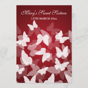 Elegant Sweet Sixteen Party Butterflies Red Invitation