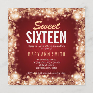 Elegant Sweet Sixteen Party Gold Sparkling Lights Invitation