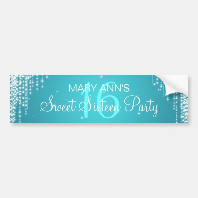 Elegant Sweet Sixteen Party Night Dazzle Turquoise Bumper Sticker (Front)
